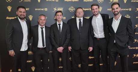 Predstavnici NK Varaždina: Toni Dalić, Nikola Šafarić, Dimitar Mitrovski, Dražen Vitez, Oliver Zelenika i Frane Maglica